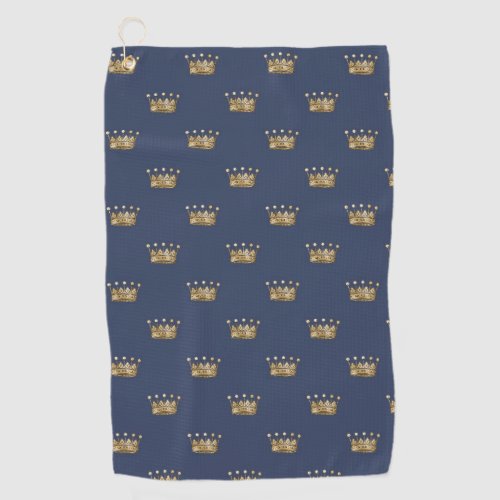 Navy Blue and Gold Crown design Golf Towel