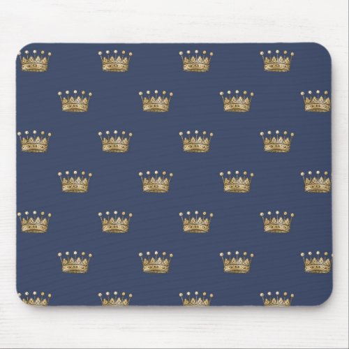 Navy Blue and Gold Crown design Mouse Pad