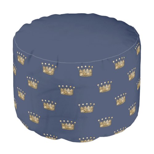 Navy Blue and Gold Crown design Pouf