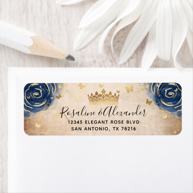 Navy Blue and Gold Crown Return Address Label (Insitu)