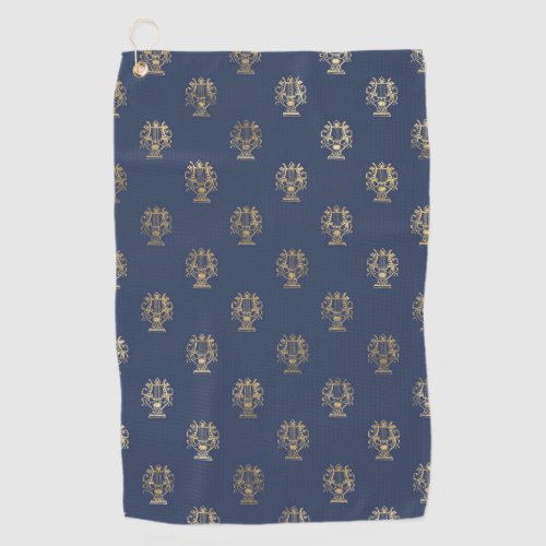 Navy Blue and Gold Cup design Golf Towel
