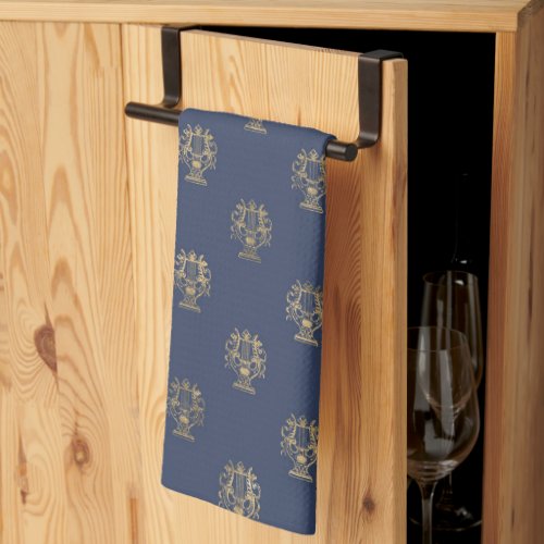 Navy Blue and Gold Cup design Kitchen Towel