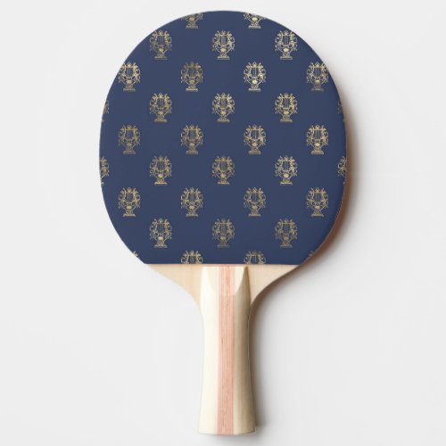 Navy Blue and Gold Cup design Ping Pong Paddle