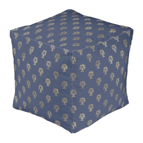 Navy Blue and Gold Cup design Pouf