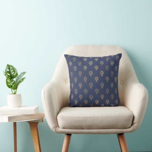 Navy Blue and Gold Cup design Throw Pillow