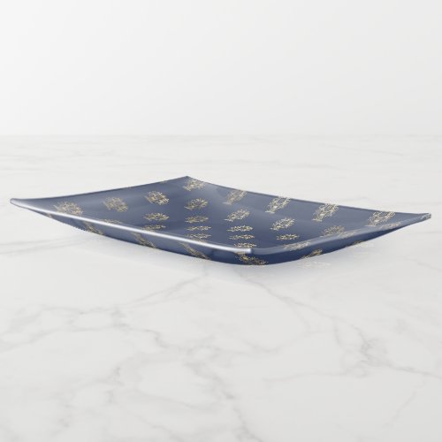 Navy Blue and Gold Cup design Trinket Tray