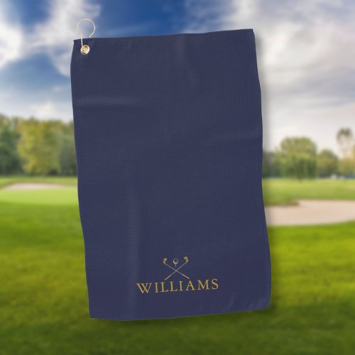 Navy Blue And Gold Custom Name Golf Clubs Golf Towel