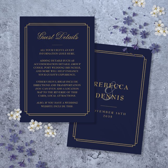 Navy Blue And Gold Deco Wedding Guest Details Enclosure Card (Navy Blue And Gold Deco Wedding Guest Details Enclosure Card)