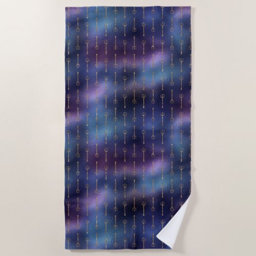Navy Blue and Gold Design Beach Towel