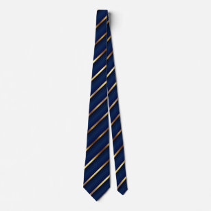Navy Blue and Gold Diagonal Stripes Neck Tie