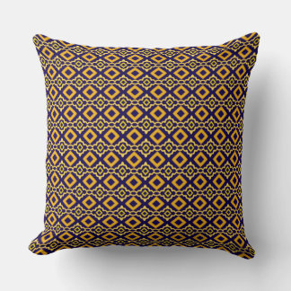 Navy Blue and Gold Diamond Pattern Throw Pillow