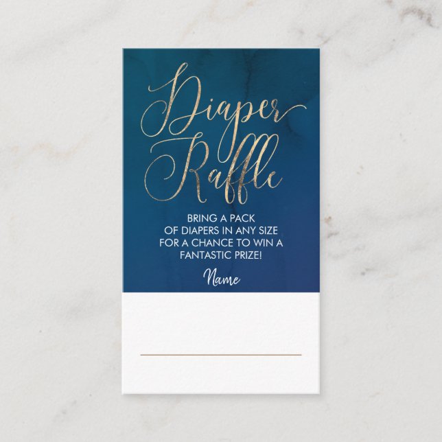 Navy Blue and Gold Diaper Raffle Ticket Enclosure Card (Front)
