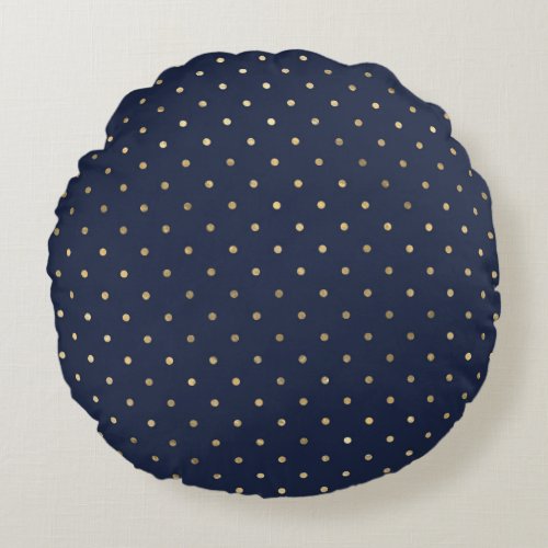 Navy Blue and Gold Dots design Round Pillow