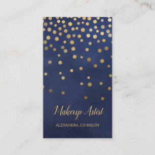 Navy Blue and Gold Elegant Confetti Makeup Artist Business Card