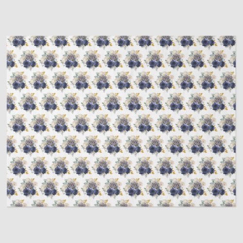 Navy Blue and Gold Elegant Flowers  Tissue Paper