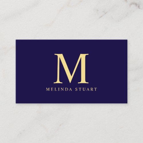 Navy Blue and Gold Elegant Monogram Business Card