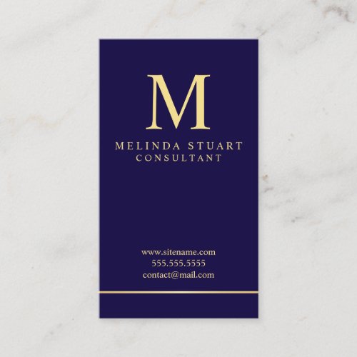 Navy Blue and Gold Elegant Monogram Business Card