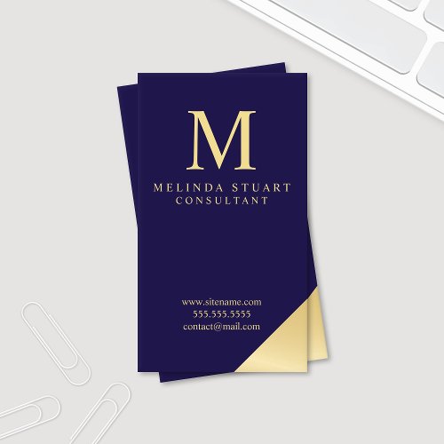 Navy Blue and Gold Elegant Monogram Business Card