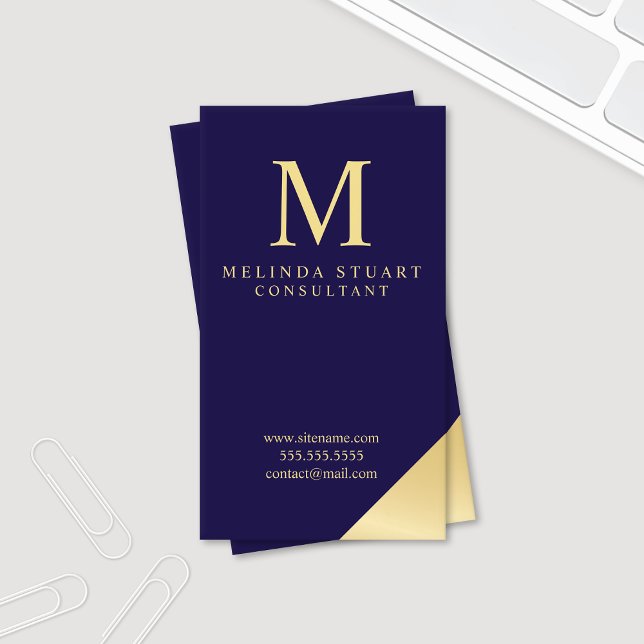 Navy Blue and Gold Elegant Monogram Business Card (Creator Uploaded)