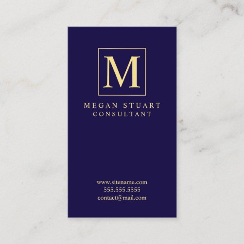 Navy Blue and Gold Elegant Monogram Business Card