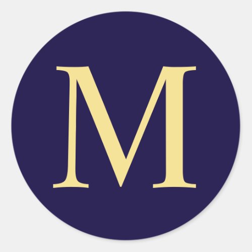 Navy Blue and Gold Elegant Monogram Classic Round Sticker