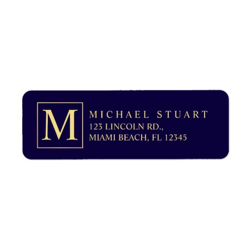 Navy Blue and Gold Elegant Monogram Label