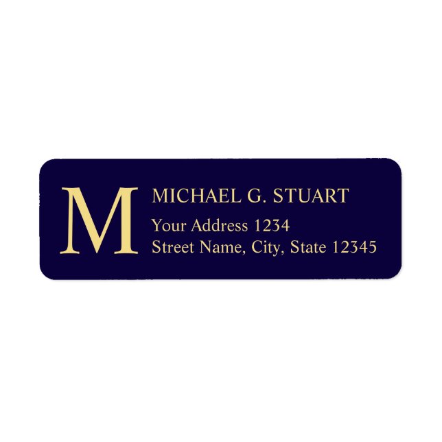 Navy Blue and Gold Elegant Monogram Label (Front)
