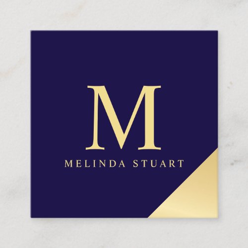 Navy Blue and Gold Elegant Monogram Square Business Card