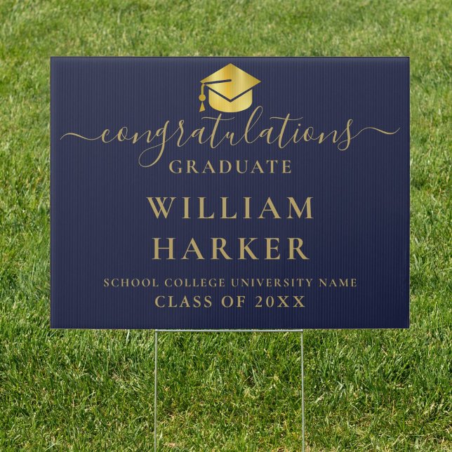 Navy Blue And Gold Elegant Script Graduation Sign (Navy Blue And Gold Elegant Script Graduation Sign)