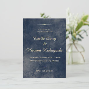 Navy Blue and Gold Elegant, Watercolor Background Invitation