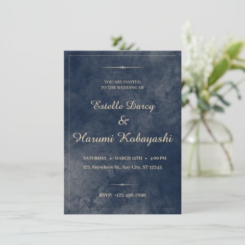Navy Blue and Gold Elegant Watercolor Background Invitation