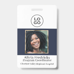Navy Blue and Gold Employee Photo ID with Logo Badge