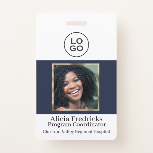Navy Blue and Gold Employee Photo ID with Logo Badge