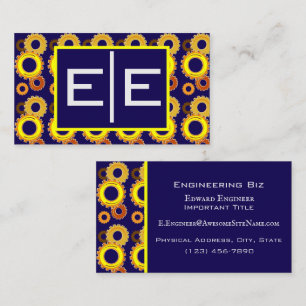 Navy Blue and Gold Engineering Gears Business Card