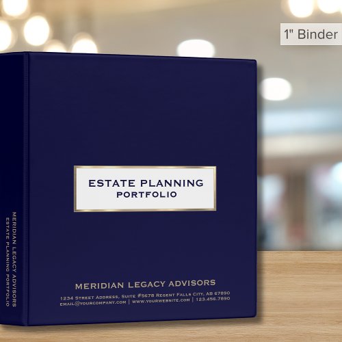 Navy Blue and Gold Estate Planning Portfolio 3 Ring Binder