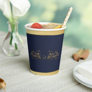 Navy Blue and Gold Fiftieth Wedding Anniversary Paper Cups