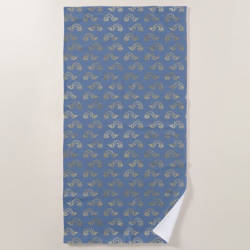 Navy Blue and Gold Fish design Beach Towel