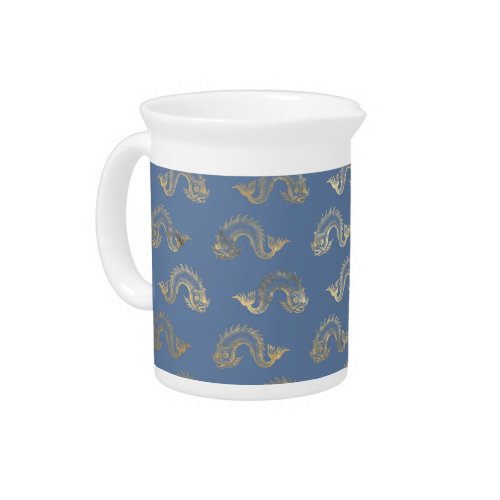 Navy Blue and Gold Fish design Beverage Pitcher