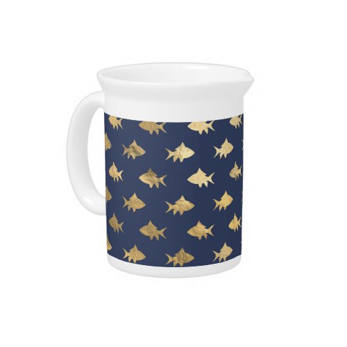 Navy Blue and Gold Fish design Beverage Pitcher