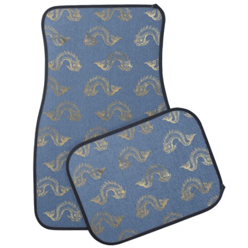 Navy Blue and Gold Fish design Car Floor Mat