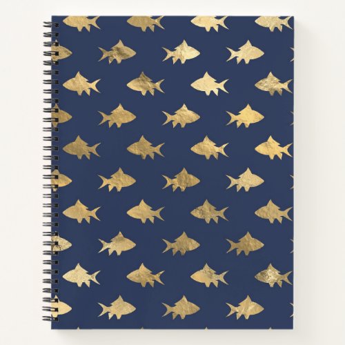 Navy Blue and Gold Fish design Notebook