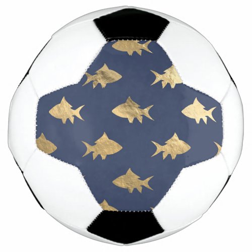 Navy Blue and Gold Fish design Soccer Ball