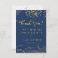 Navy Blue And Gold Floral Custom Wedding Thank You Card | Zazzle