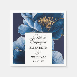 Navy Blue And Gold Floral Elegant Engagement Party Napkins