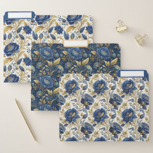 Navy Blue and Gold Floral    File Folder