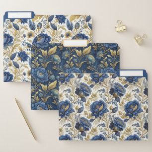 Navy Blue and Gold Floral File Folder