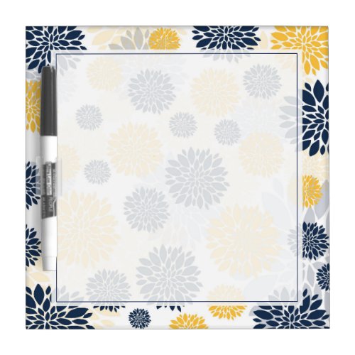 Navy Blue and Gold Floral Pattern Dry Erase Board