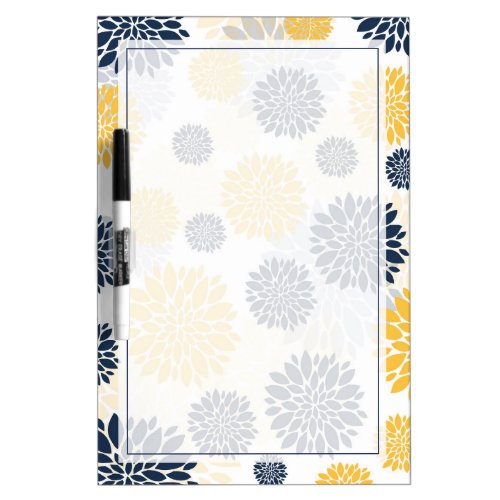 Navy Blue and Gold Floral Pattern Dry Erase Board