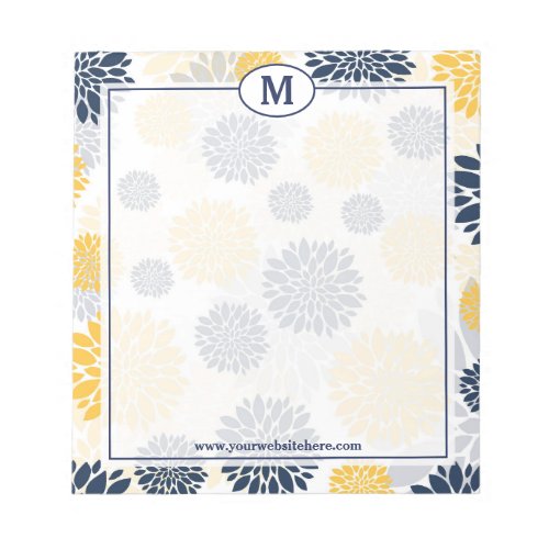 Navy Blue and Gold Floral Pattern Monogram Notepad