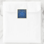 Navy Blue and Gold Floral Wedding Favor Sticker (Bag)